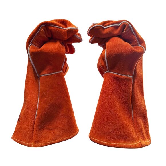 PAKNADA Leather Welding Gloves 14inch Orange Heat, Flame Resistant Safety Gloves - Picture 4 of 6